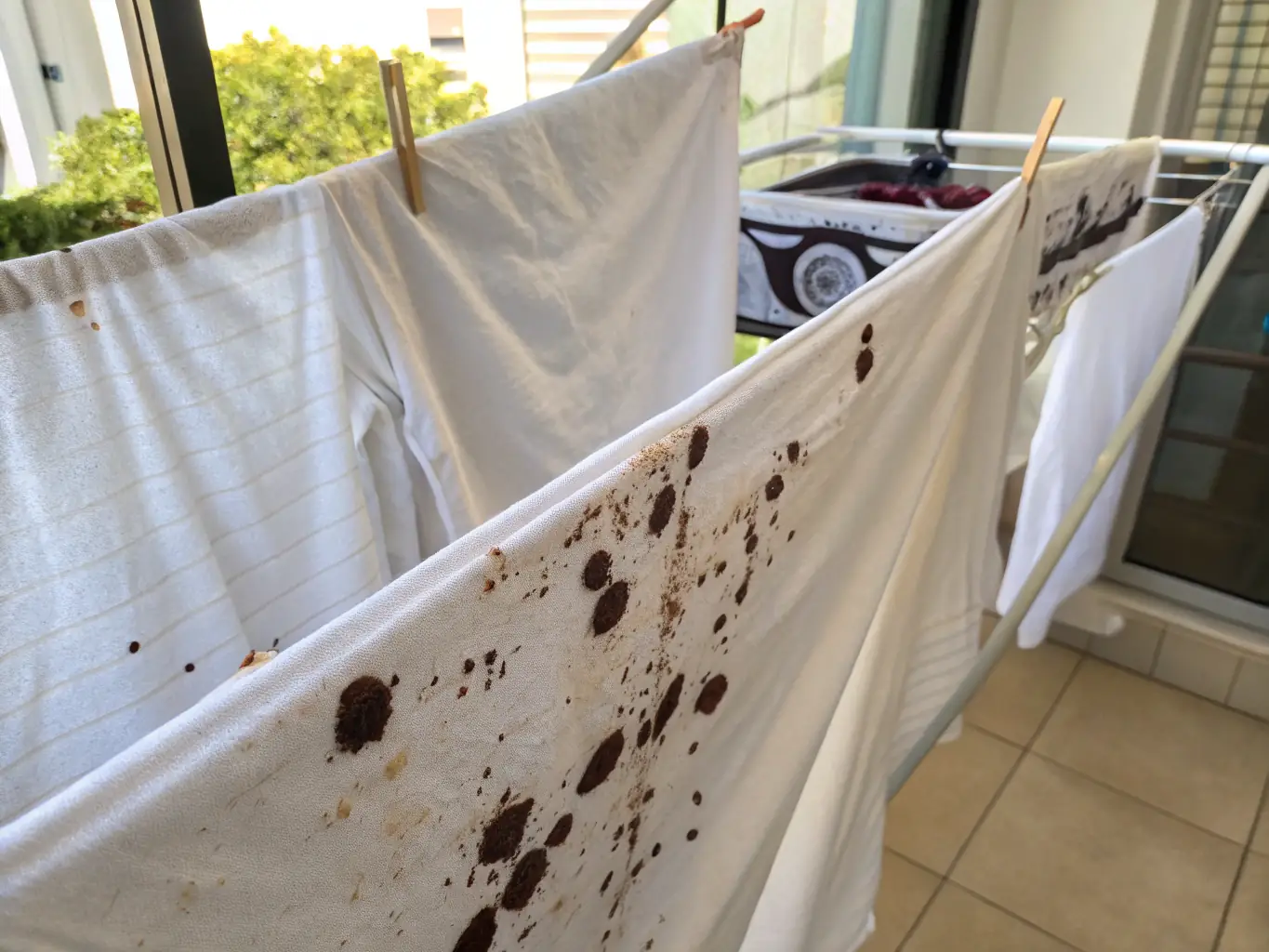 A before-and-after shot demonstrating the effectiveness of Scentology.me's stain remover on a heavily stained piece of fabric, showcasing its powerful stain-removing capabilities.